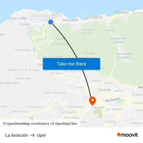 La Aviación to Upel map