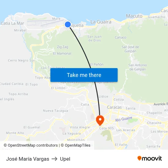 José María Vargas to Upel map