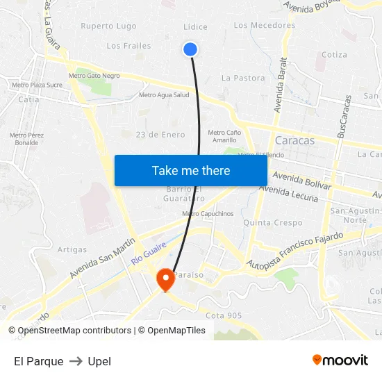 El Parque to Upel map