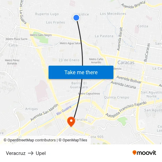 Veracruz to Upel map