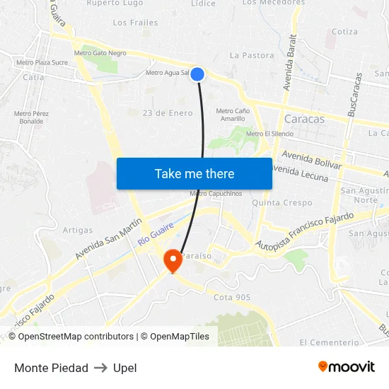Monte Piedad to Upel map