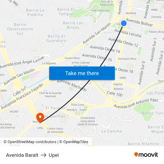 Avenida Baralt to Upel map