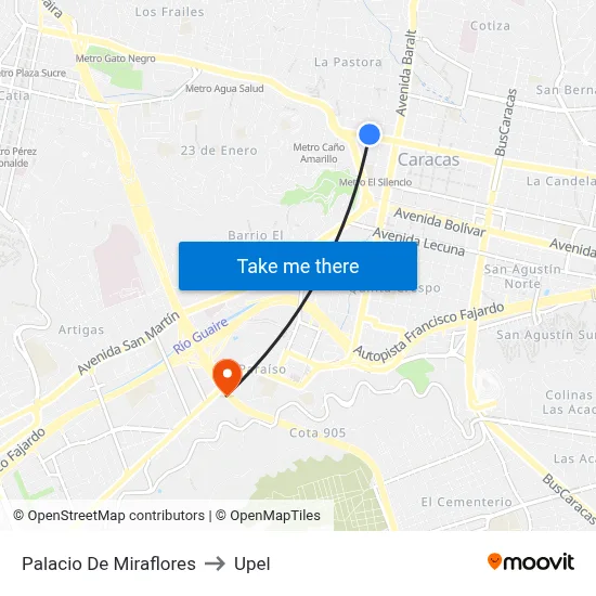 Palacio De Miraflores to Upel map