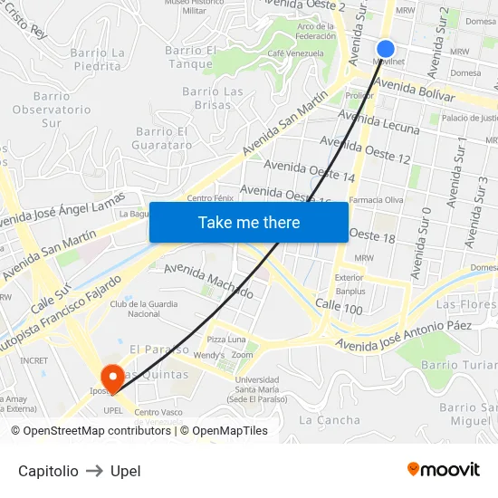 Capitolio to Upel map