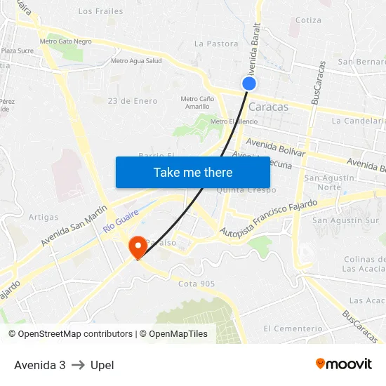 Avenida 3 to Upel map