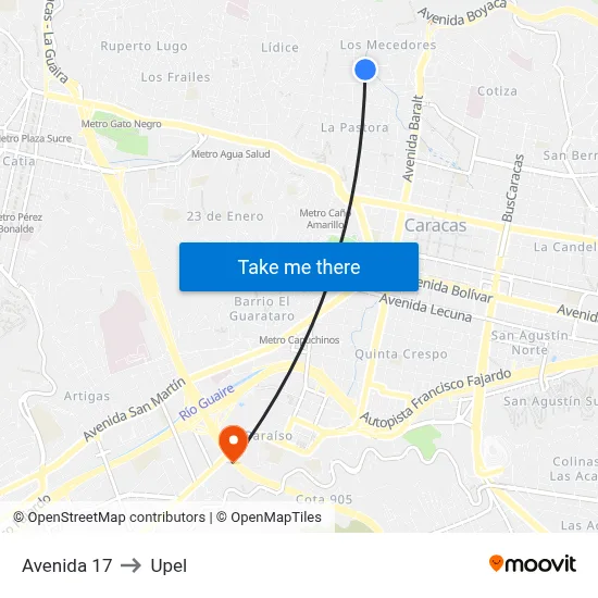 Avenida 17 to Upel map