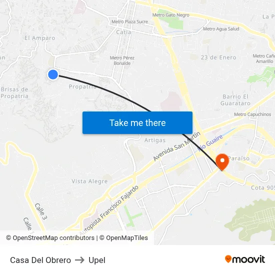 Casa Del Obrero to Upel map