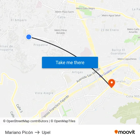 Mariano Picón to Upel map