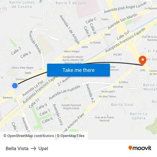 Bella Vista to Upel map