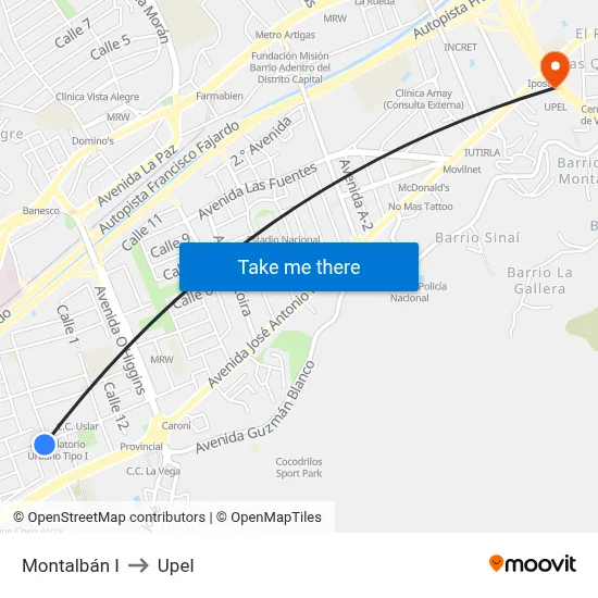Montalbán I to Upel map