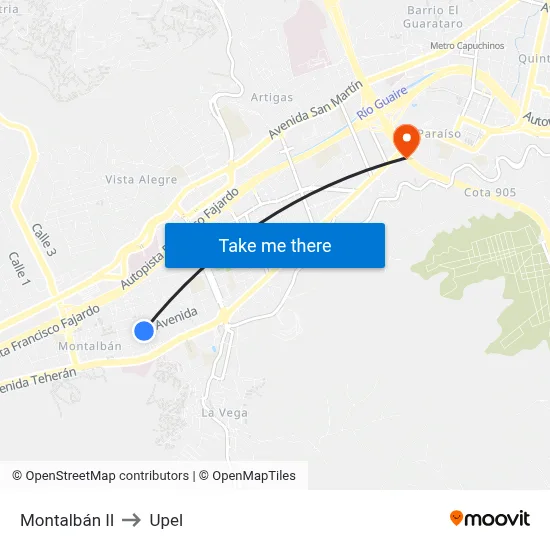 Montalbán II to Upel map