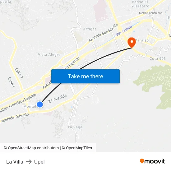 La Villa to Upel map