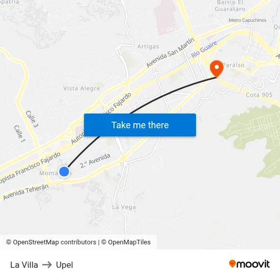 La Villa to Upel map