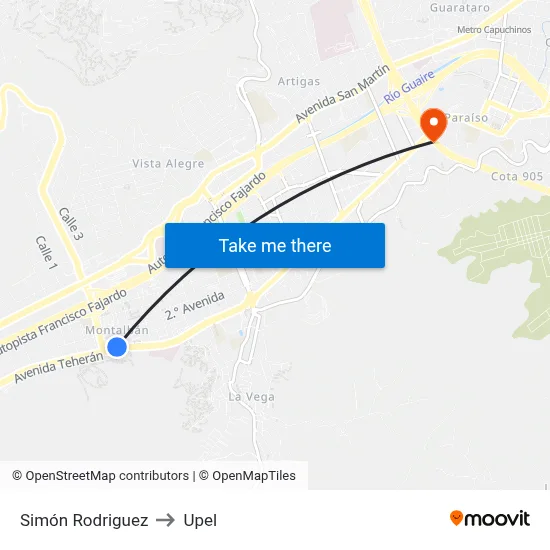 Simón Rodriguez to Upel map