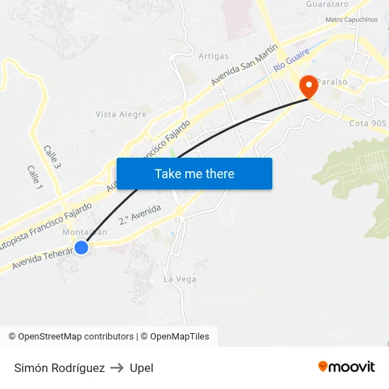 Simón Rodríguez to Upel map