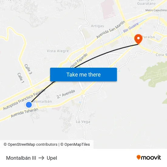 Montalbán III to Upel map