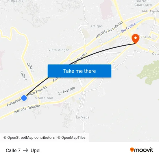 Calle 7 to Upel map