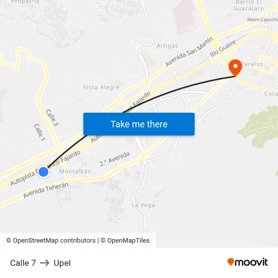 Calle 7 to Upel map