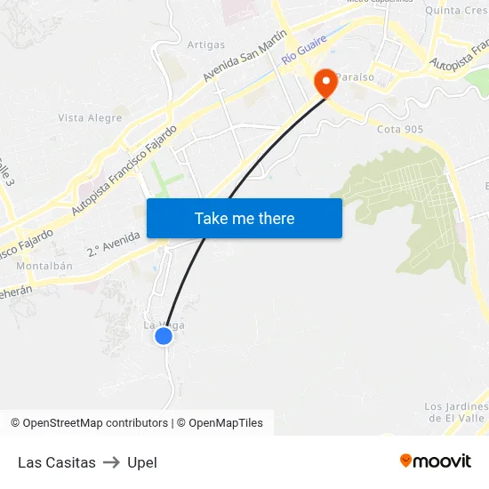 Las Casitas to Upel map