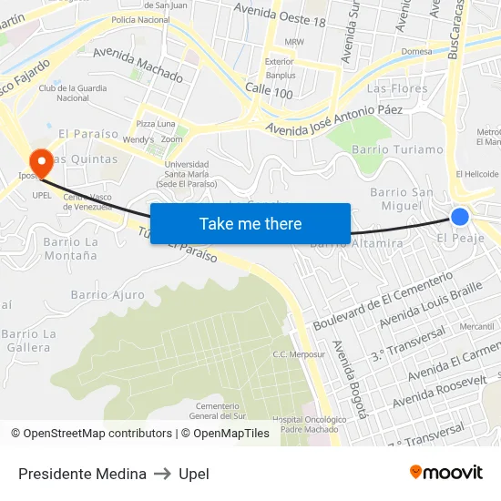 Presidente Medina to Upel map