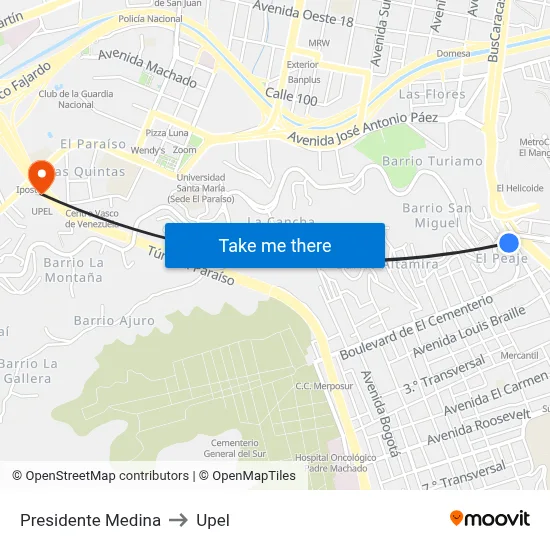 Presidente Medina to Upel map