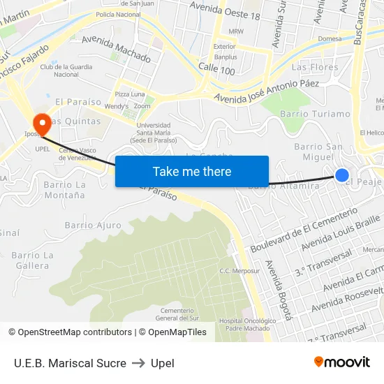 U.E.B. Mariscal Sucre to Upel map