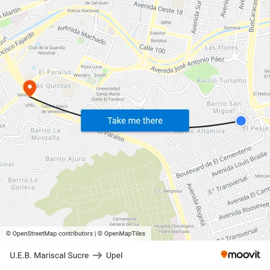 U.E.B. Mariscal Sucre to Upel map