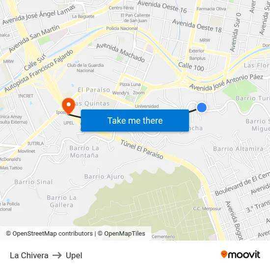 La Chivera to Upel map