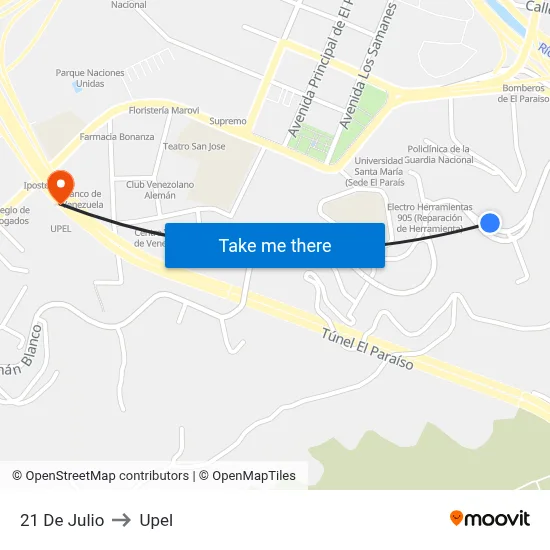 21 De Julio to Upel map