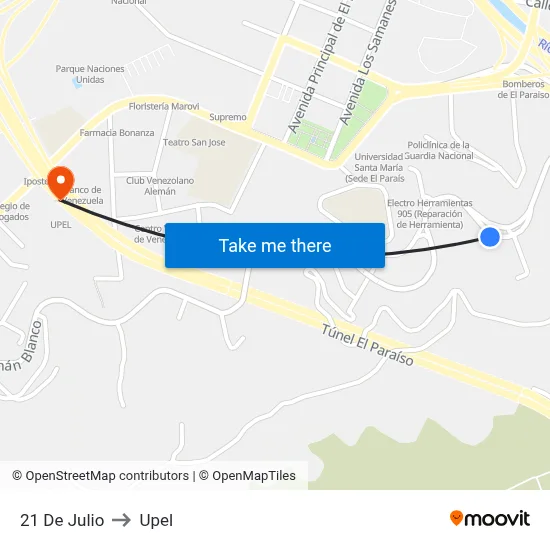 21 De Julio to Upel map