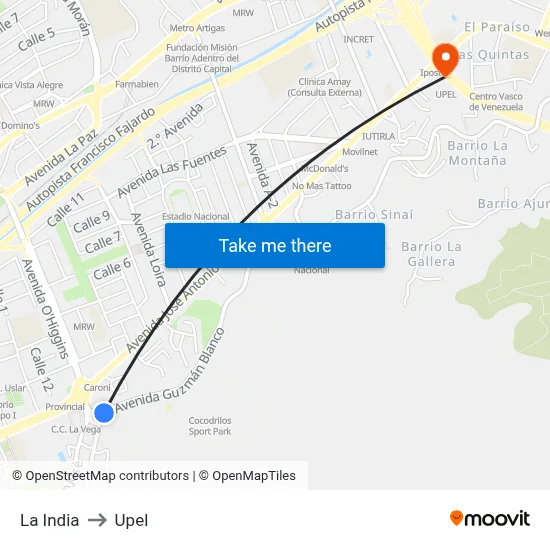 La India to Upel map