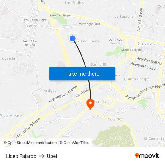 Liceo Fajardo to Upel map