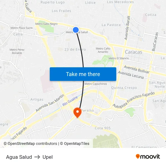 Agua Salud to Upel map