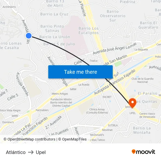 Atlántico to Upel map