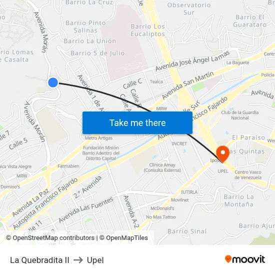 La Quebradita II to Upel map