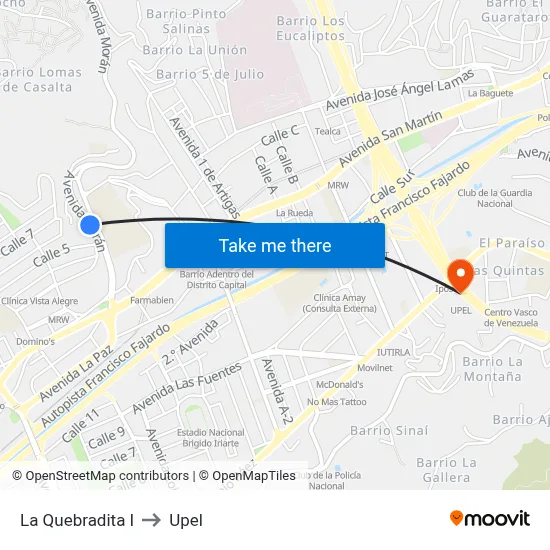 La Quebradita I to Upel map