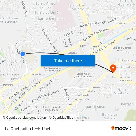 La Quebradita I to Upel map