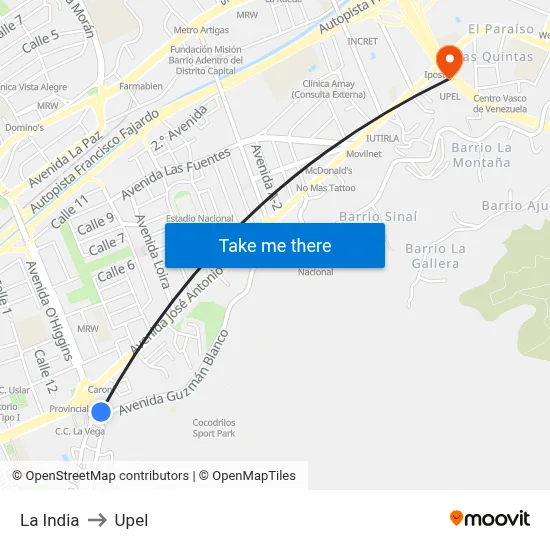 La India to Upel map