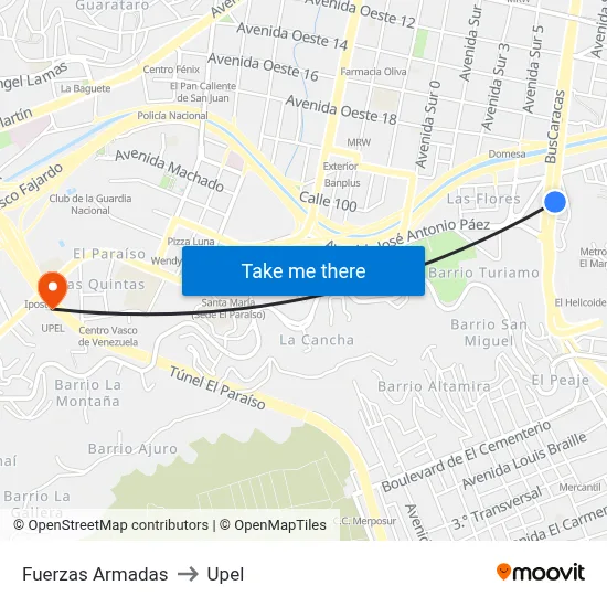 Fuerzas Armadas to Upel map