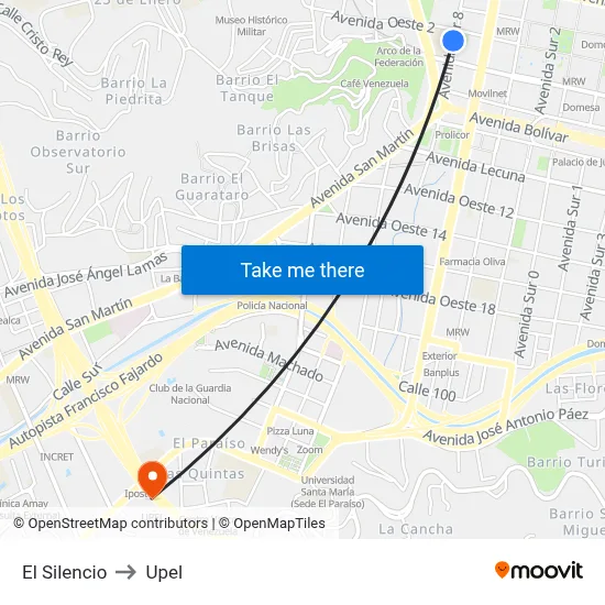 El Silencio to Upel map