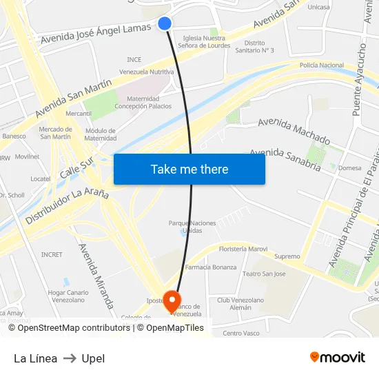 La Línea to Upel map