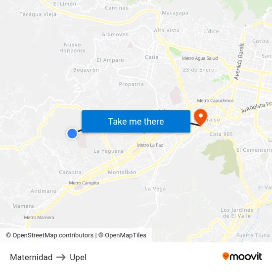 Maternidad to Upel map