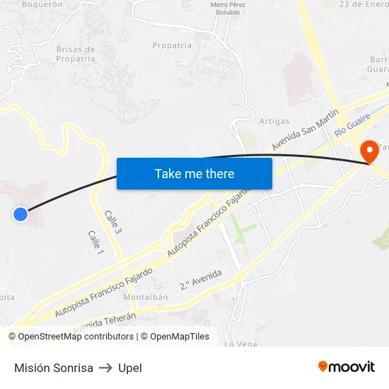 Misión Sonrisa to Upel map