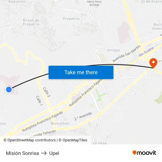 Misión Sonrisa to Upel map