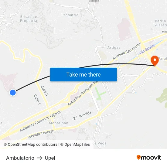 Ambulatorio to Upel map