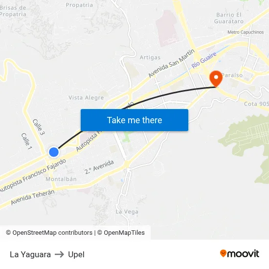 La Yaguara to Upel map