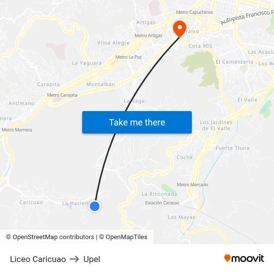 Liceo Caricuao to Upel map