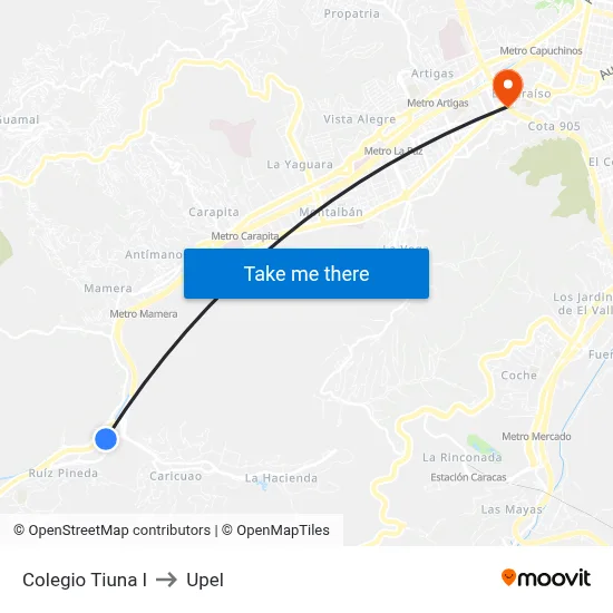 Colegio Tiuna I to Upel map