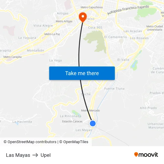 Las Mayas to Upel map