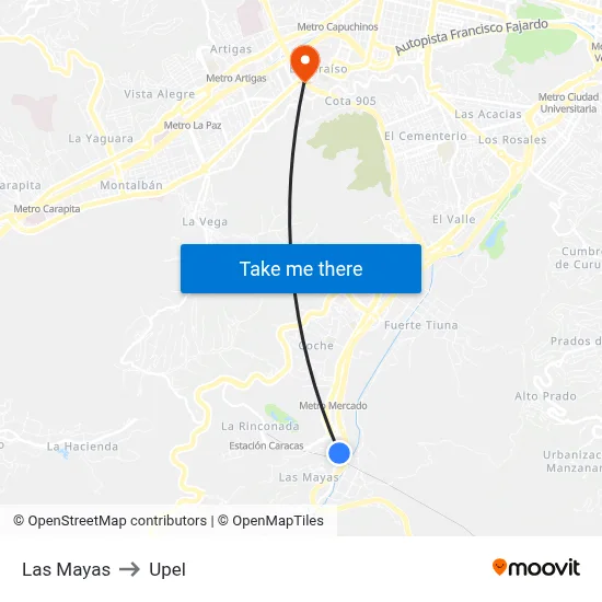 Las Mayas to Upel map